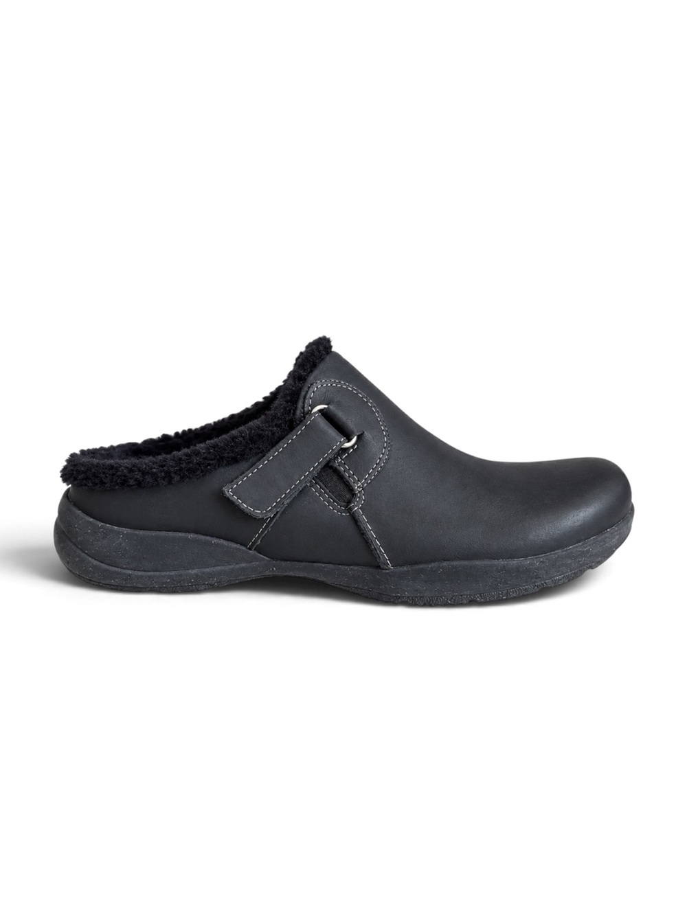 Clarks Roseville Dot Black Leather Faux Fur Lined Clogs Comfort Shoes 8.5